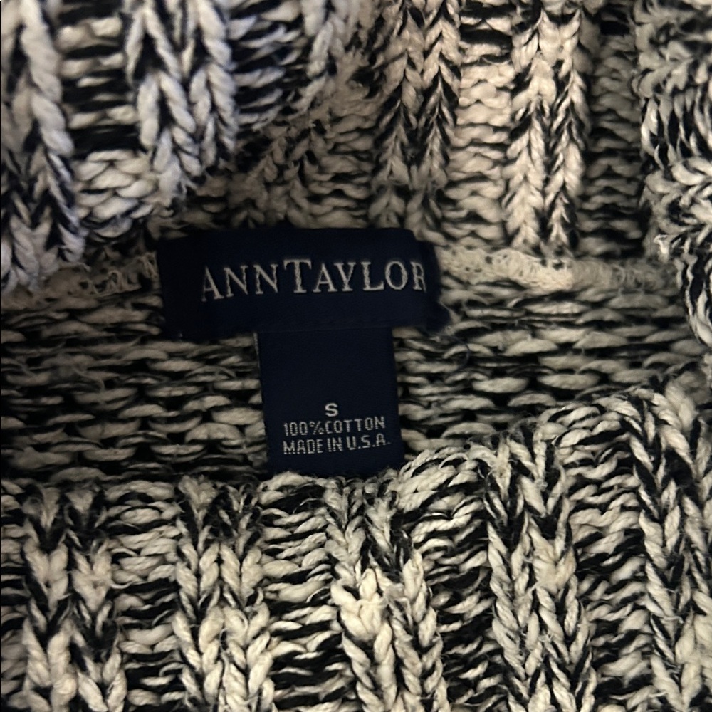 Ann Taylor Marled Knit Cowl Neck Sweater Black White Cozy Size Small - Picture 3 of 5